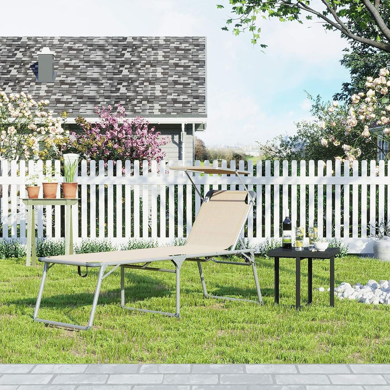 Sedie a sdraio & strandkorb: SONGMICS Gartenliege + Sonnendach beige – Nuovo e nell'imballaggio originale da Bottighofen venduto da zaap 1