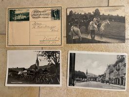 Lot von 4  Postkarten (1914–1933) – CH, Ö-U Militär, Böhmen
