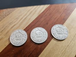 3 X 1 Franken 1909 + 1916 + 1929 Silber Rar mit Kapsel