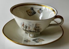 Kaffeetasse mit Untertasse Winterling Bavaria 3 Füsse goldra