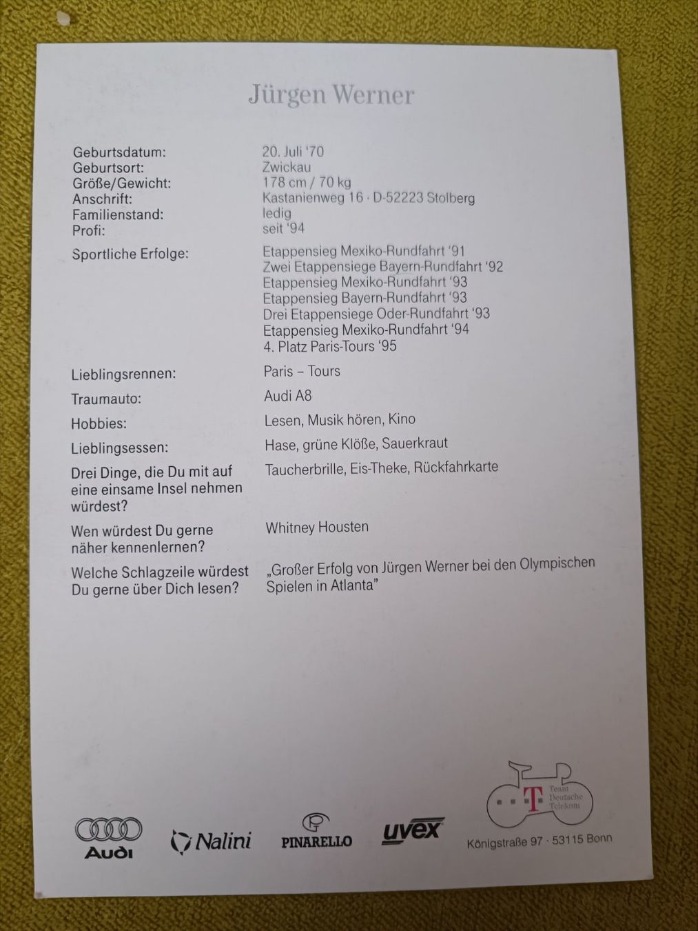 Autographes: Jürgen Werner – D'occasion à Menziken par Autogramme 1
