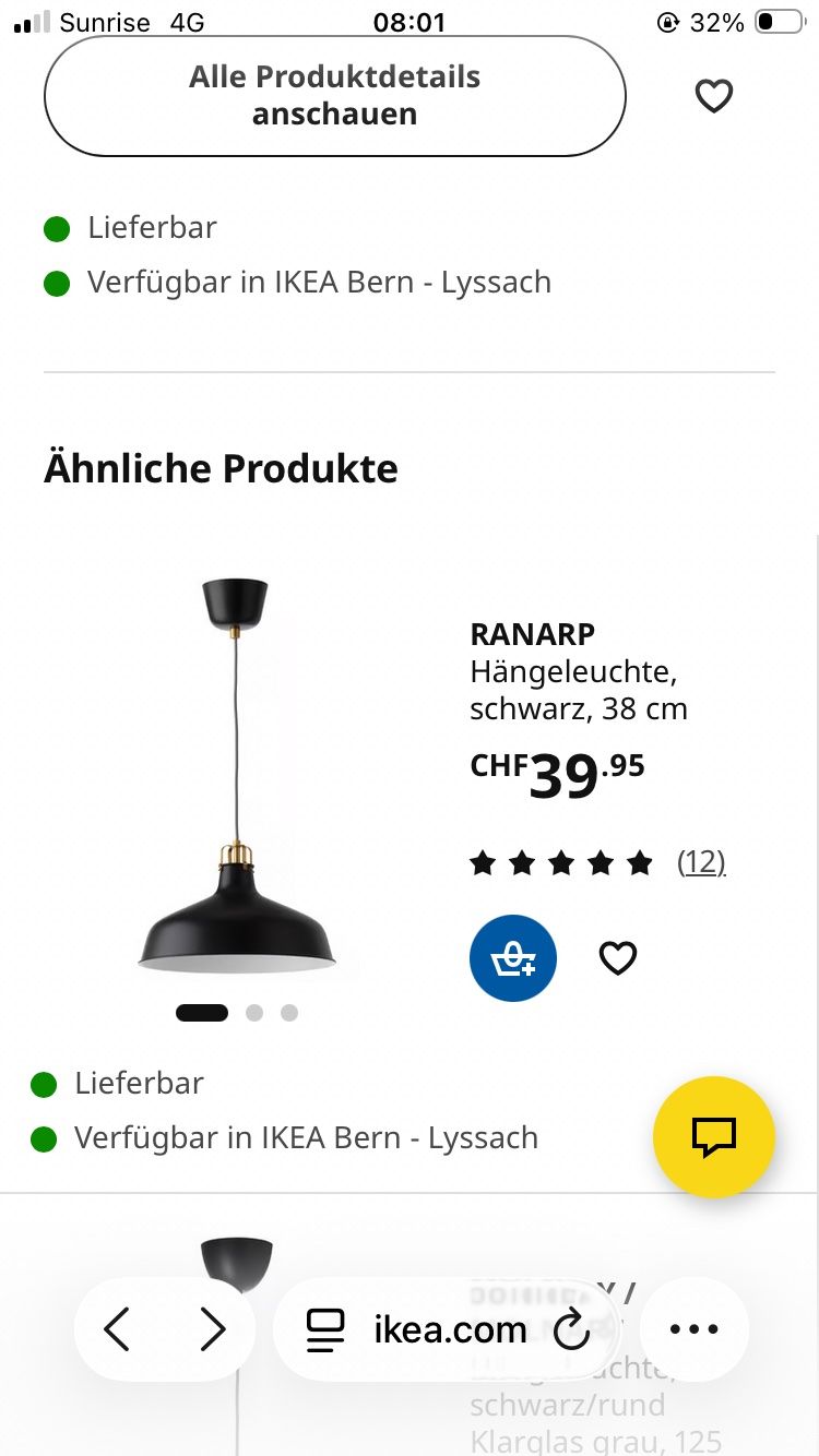 Ikea Lustres & lampes de plafonds: Hängelampe Ranarp von Ikea – D'occasion à Bolligen par Jerry127