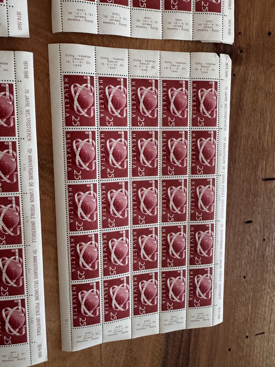 Alle Briefmarken: Briefmarken vier Bogen Weltpostverein – Gebraucht aus Solothurn von Alex702 6