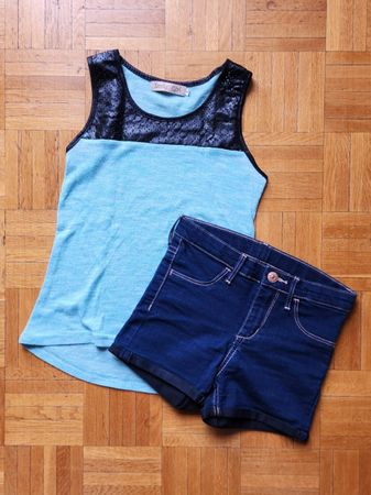short en jeans léger H&M + T-shirt 128