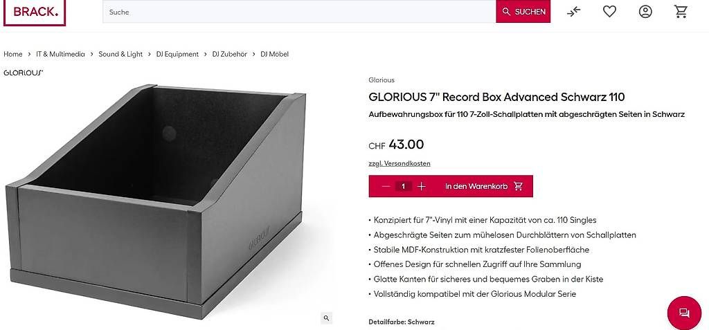 Banconi: GLORIOUS 7" Record Box Advanced Schwarz 110 – Usato da Nottwil venduto da mit_7x97