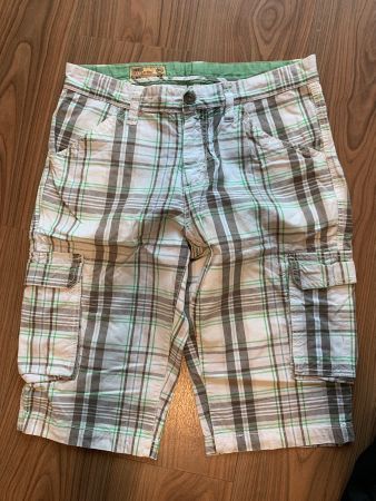 Shorts W30 W 30 M weiss grün grau karriert