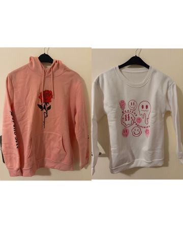 2 Sweatshirt rose imprimé rose et blanc taille S