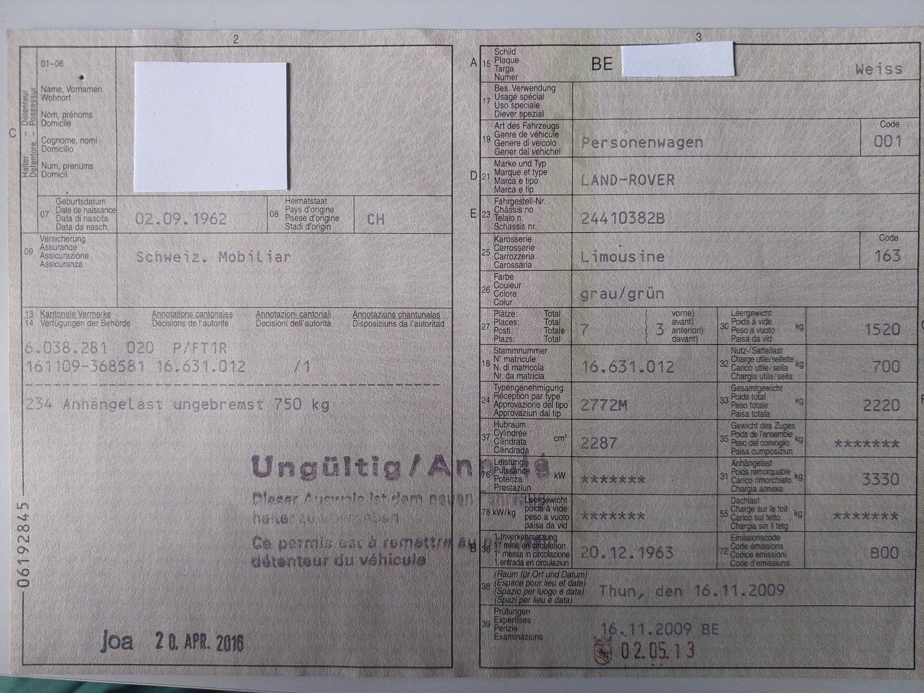 Land Rover Autos: Land Rover 88 Series II A, 1963 – Gebraucht aus Saanen von Tlr 9