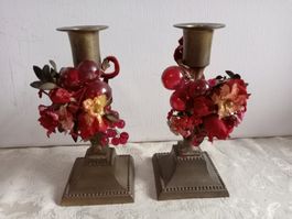 2 Antike Kerzenständer mit Herbstdekoration 🍁 474 Gramm