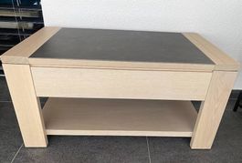 Table basse relevable chêne massif et plateau céramique