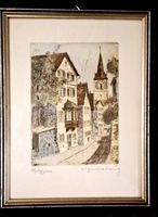 Originalradierung Pfalzgasse signiert 19x25 cm c 1920-40