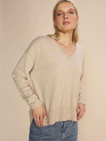Moa Mosh Pullover Kaschmir V-Ausschnitt beige Gr. S