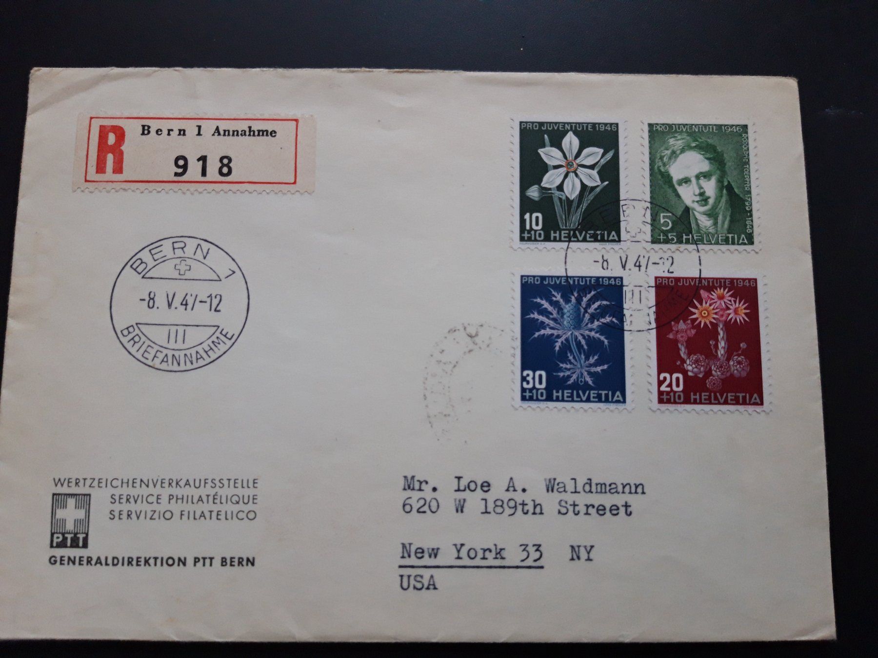 Buste & buste per spedizione: R-Satz-Brief Pro Juventute 1946 – Usato da Wattenwil venduto da paku48