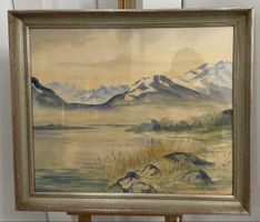 Gemälde Aquarell Berglandschaft mit See unl. signiert