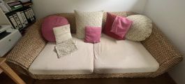 Geflochtenes Ratan Sofa, Korpus naturfarben, 3 Sitzplätze