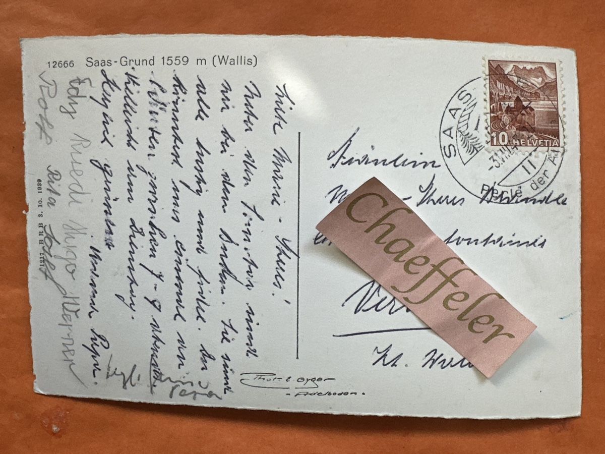 Cartoline postali: 1947 Saas-Grund  Walliser Alpen – Usato da Zürich venduto da Chaeffeler 1