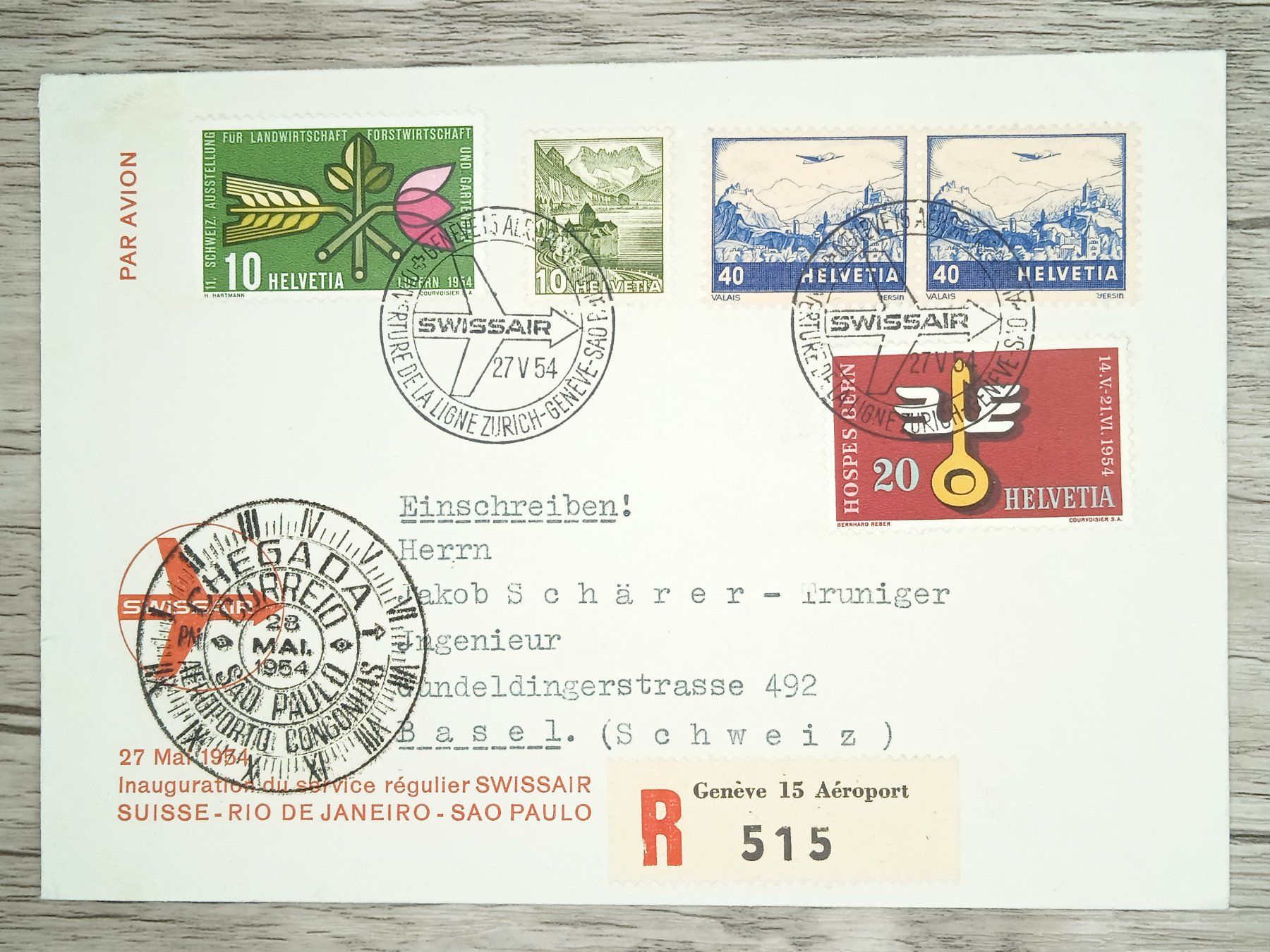Alle Briefmarken: TR105 Enveloppe Suisse + Timbre 1954 – Gebraucht aus Cousset von Patrick_Collections