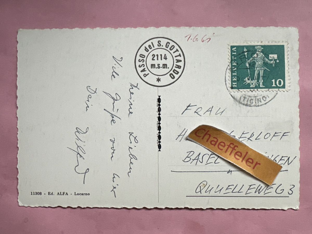 Cartoline postali: 1961 San Gottardo – Usato da Zürich venduto da Chaeffeler 1