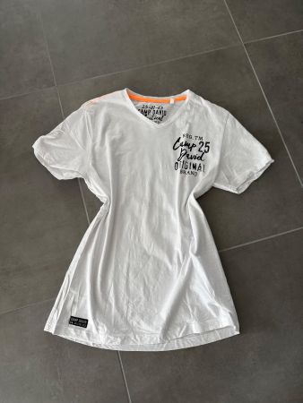 Camp David T-Shirt Herren weiss mit V-Ausschnitt und Print