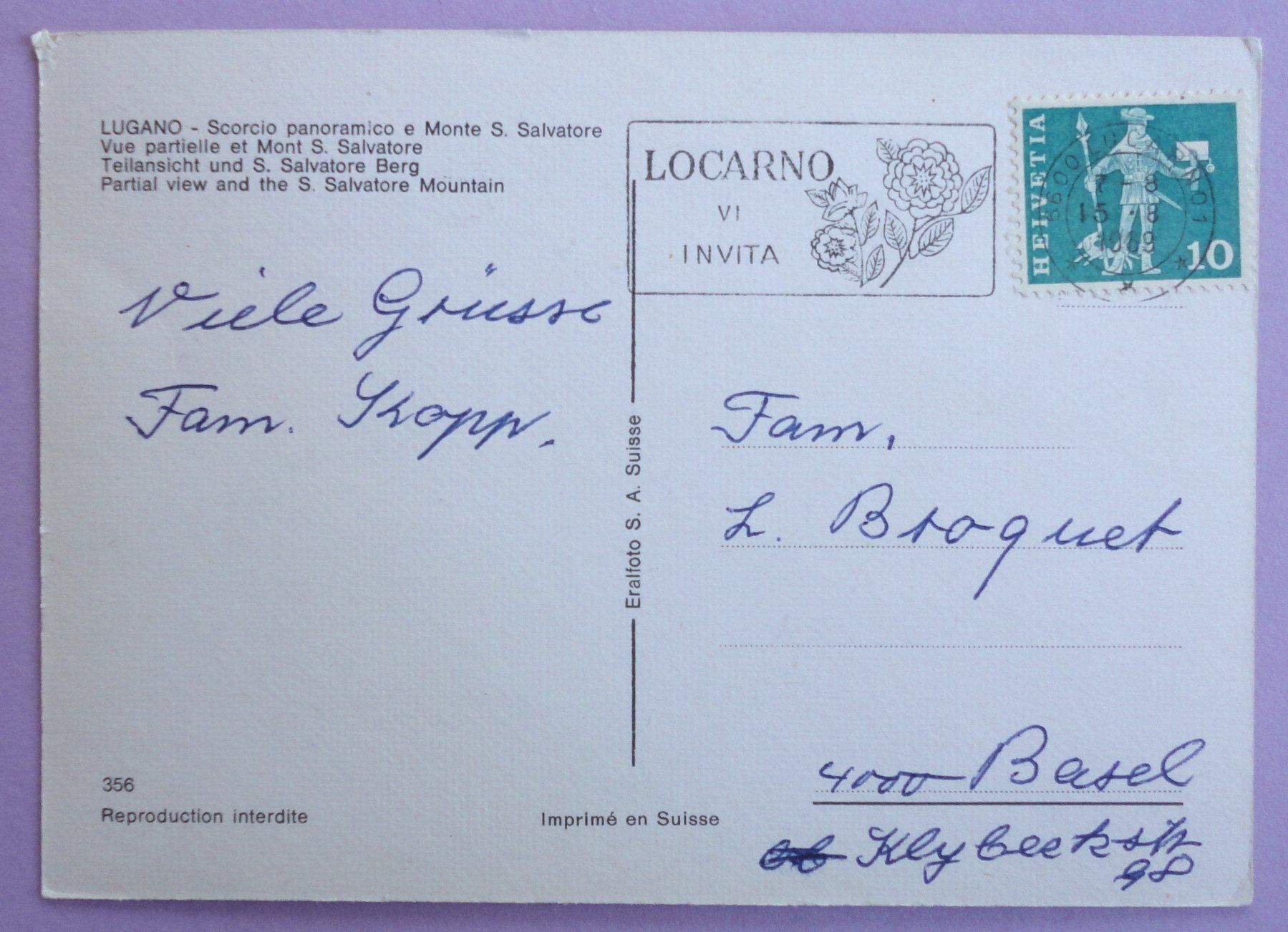 Cartoline postali: Lugano - Scorcio panoramico e Mte S. Salvatore – Usato da Fétigny venduto da Billy2miny 1