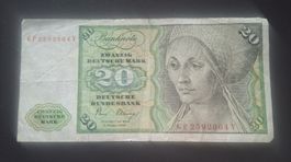 Banknote 20 Deutsche Mark 1980 gebrauchter Zustand