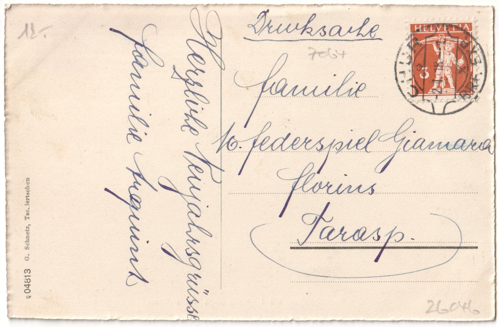 Cartoline postali: TSCHIERTSCHEN mit Rasierklingenstempel CHUR 1918 – Usato da Engelburg venduto da Swisscards 1