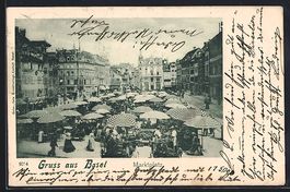 AK Basel, Blick auf den Marktplatz, 1902