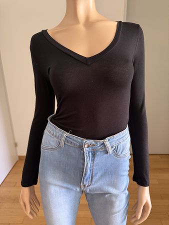 Fashion Nova Bodysuit Langarm Schwarz Gr. S dünn Body lang