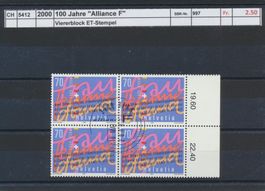 2000 "100 Jahre Alliance F", Viererblock, ET - Stempel