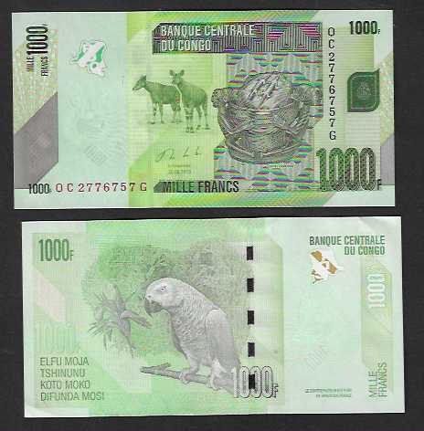 Banconote: CONGO  1000  Francs  2022  Bankfrisch – Nuovo (secondo la descrizione) da Gordola venduto da coinsandnotes