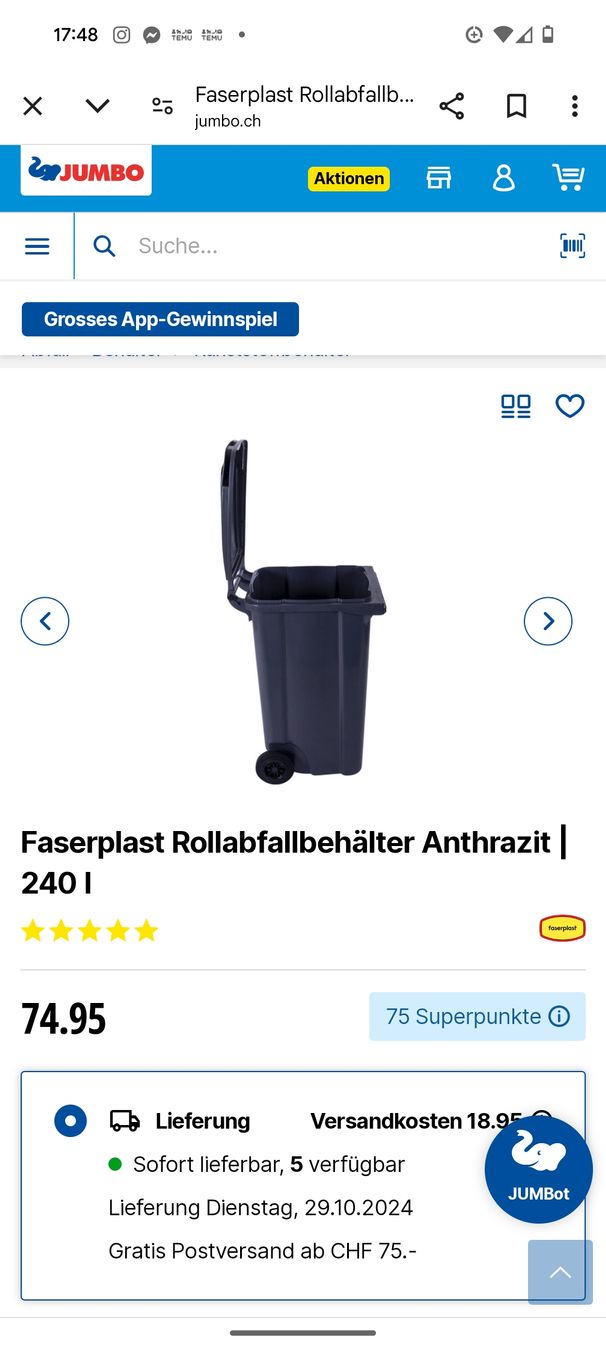 Poubelles: Rollabfall Neu 240 l Neuer Roll-Abfallcontainer / Müllcontai – Neuf (Voir description) à Kloten par Ronusa01 1