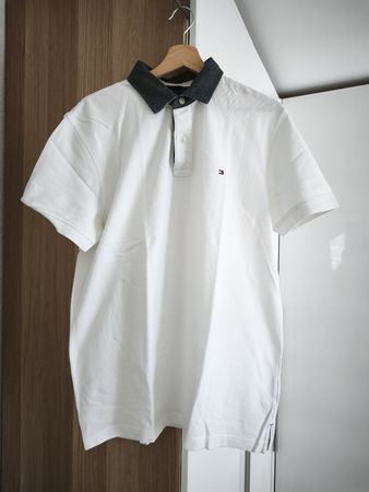 Tommy Hilfiger Custom Fit PoloShirt, white with denim collar