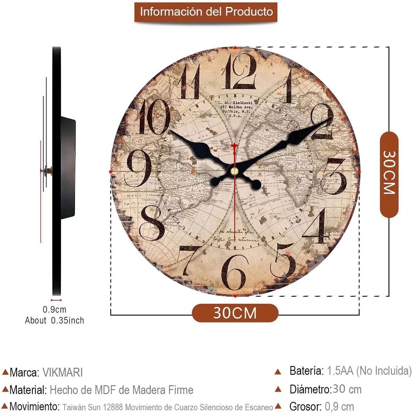 Orologi da terra & Orologi da parete: Wanduhr Vintage Holz, 30CM – Nuovo e nell'imballaggio originale da Nuglar venduto da SaleRitter 4