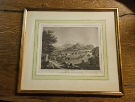 Unterseen Interlaken Stich gerahmt  antik