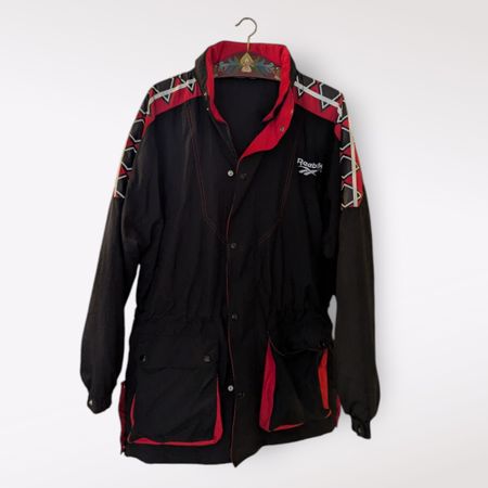 Vintage 90s Reebok Retro Jacket Coat Red Black Large Men Y2K