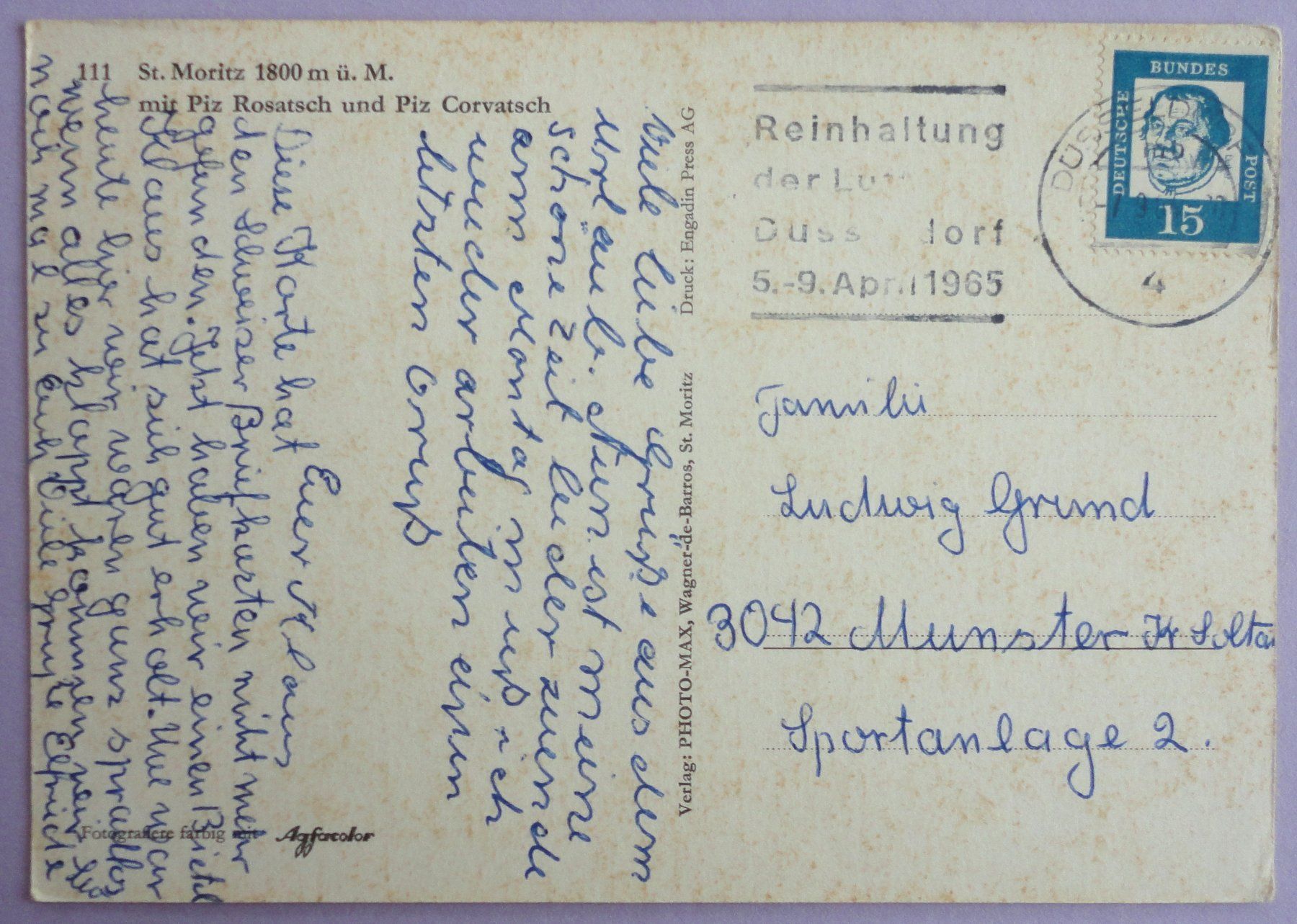 Cartoline postali: St. Moritz 1800 m ü.M. – Usato da Fétigny venduto da Billy2miny 1