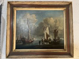 Historisches Ölgemälde – Maritime Hafenszene