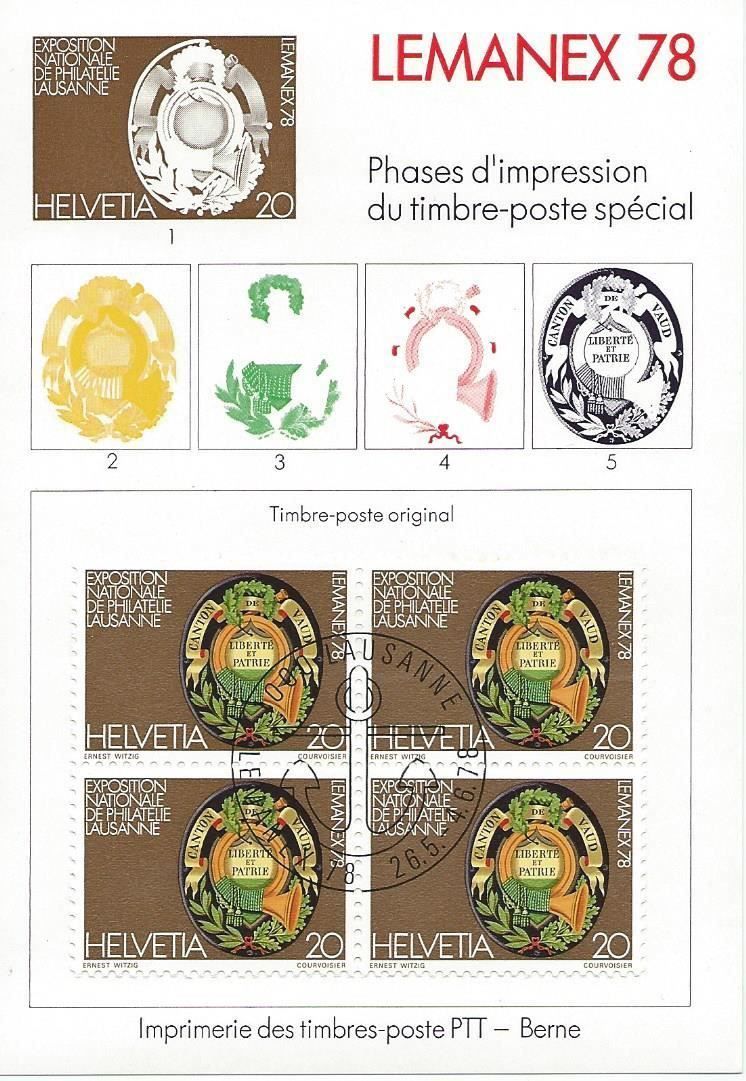 Tutti i francobolli: SUISSE 1978 LEMANEX Phases d'impression – Usato da Bussigny venduto da jacky1953