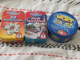 3 Spiele in Blechdosen - inkl. Wortblitz