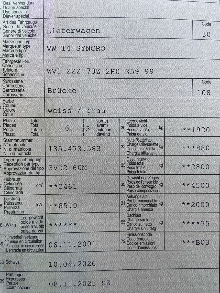 VW Nutzfahrzeuge: VW T4 Syncro Pritsche 6 Plätzer  pick up – Defekt aus Rothenthurm von dr.ger.umpel 4