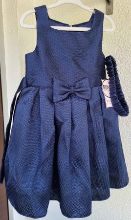 Festliches dunkelblaues Kleid mit Haarband 86/92
