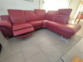 Echtleder Sofa mit elektrischer Relax Funktion Rot