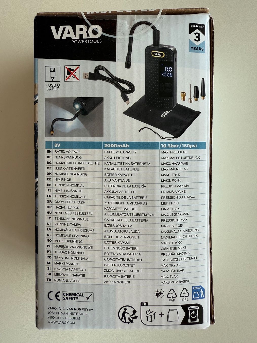 Pompe: VARO Air Pump 8V 2000mAh 10.3bar 150psi – Nuovo e nell'imballaggio originale da St-Gingolph venduto da GoldenKeys 2
