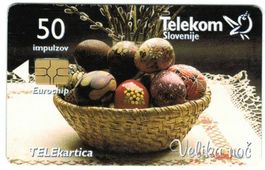 Telefonkarte Slowenien Chip-393 Ostereier und Blumen