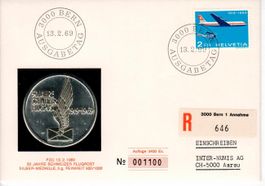 50 Jahre Schweizer Flugpost mit 5g Silber Medaille  1969