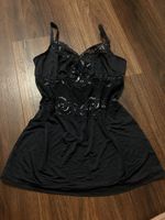 Eisa Satin Negligee Spitze Top nachtblau/navy mit stein XS