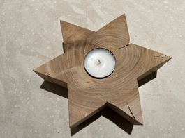 Holzstern mit Teelicht, Handarbeit
