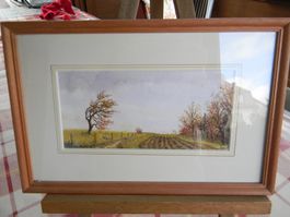 Aquarelle de Michel Corbaz "Champ labouré" 2005 28x18 cm.