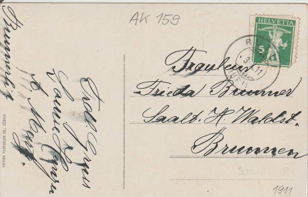 Cartoline postali: AB 159 Vierwaldstättersee, Rütli, 1911 – Usato da Freienbach venduto da Bhaltis 1