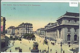 Geneve - Rues du Mont-Blanc et de Chantepoulet- Tram - Litho